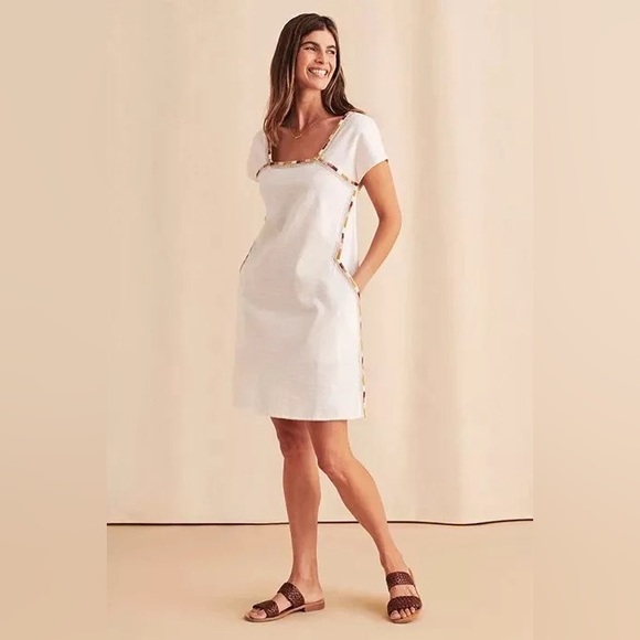 FAHERTY Embroidered Organic Cotton Relaxed Jetty Dress White L - Picture 1 of 16
